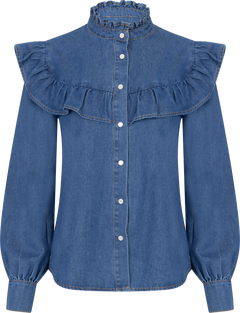 Ragna Denim Ruffle Blouse - Blue