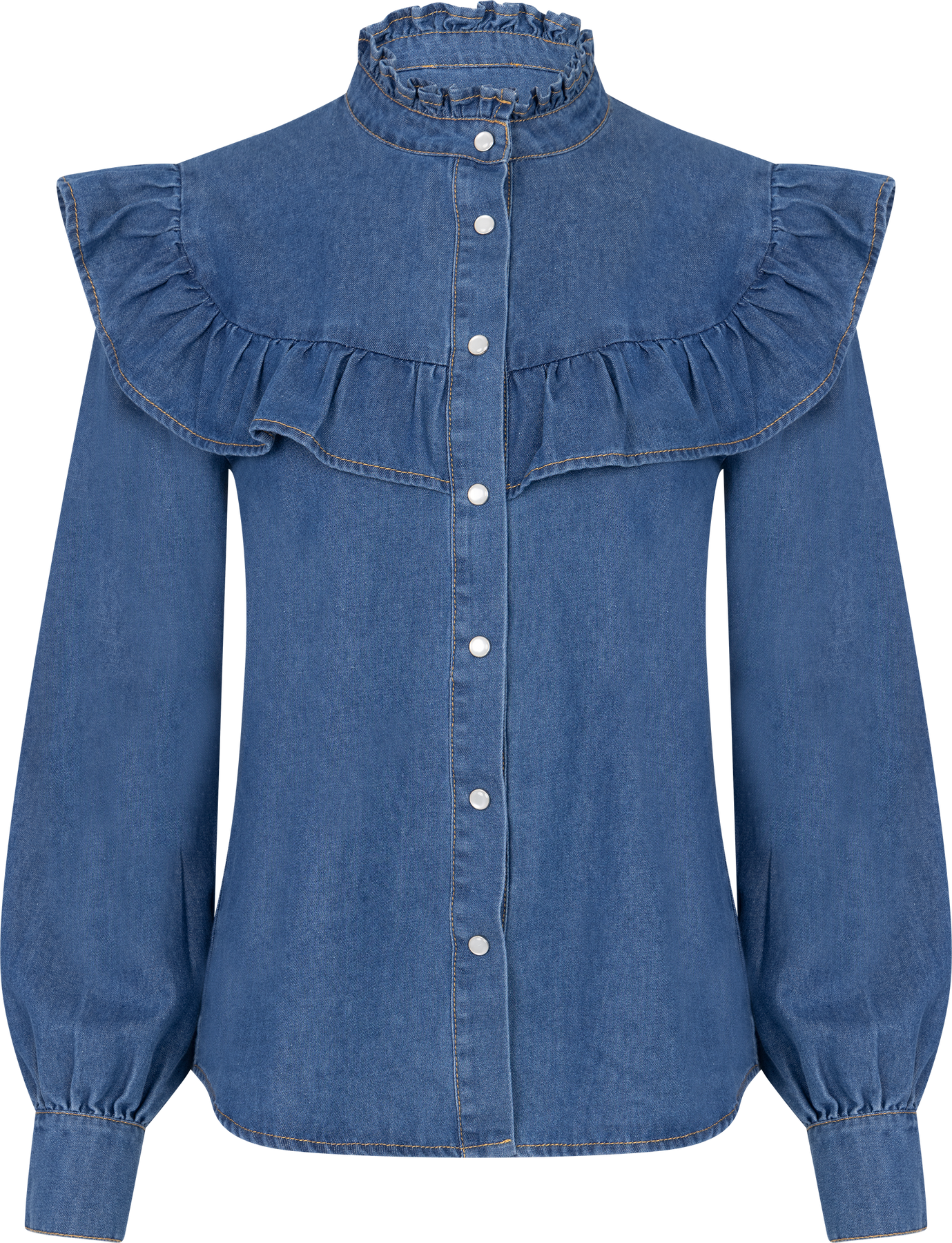 Ragna Denim Ruffle Blouse - Blue