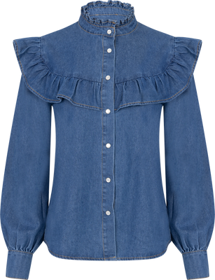 Ragna Denim Ruffle Blouse - Blue