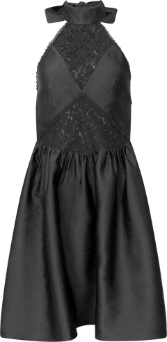 Swan Halter Mini Dress - Black