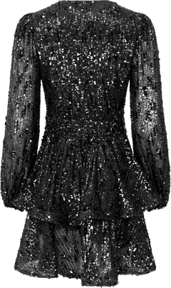 Jade Wave Sequins Solid Dress - Black
