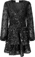 Jade Wave Sequins Solid Dress - Black