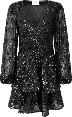 Jade Wave Sequins Solid Dress - Black
