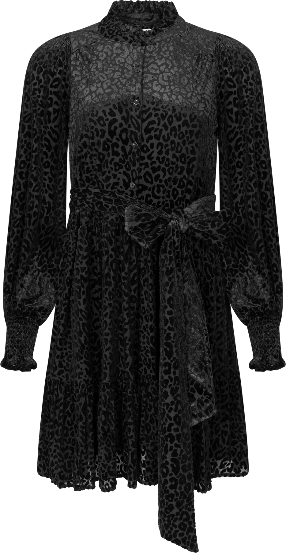 Saga Wide Velvet Leo Dress - Black Leopard