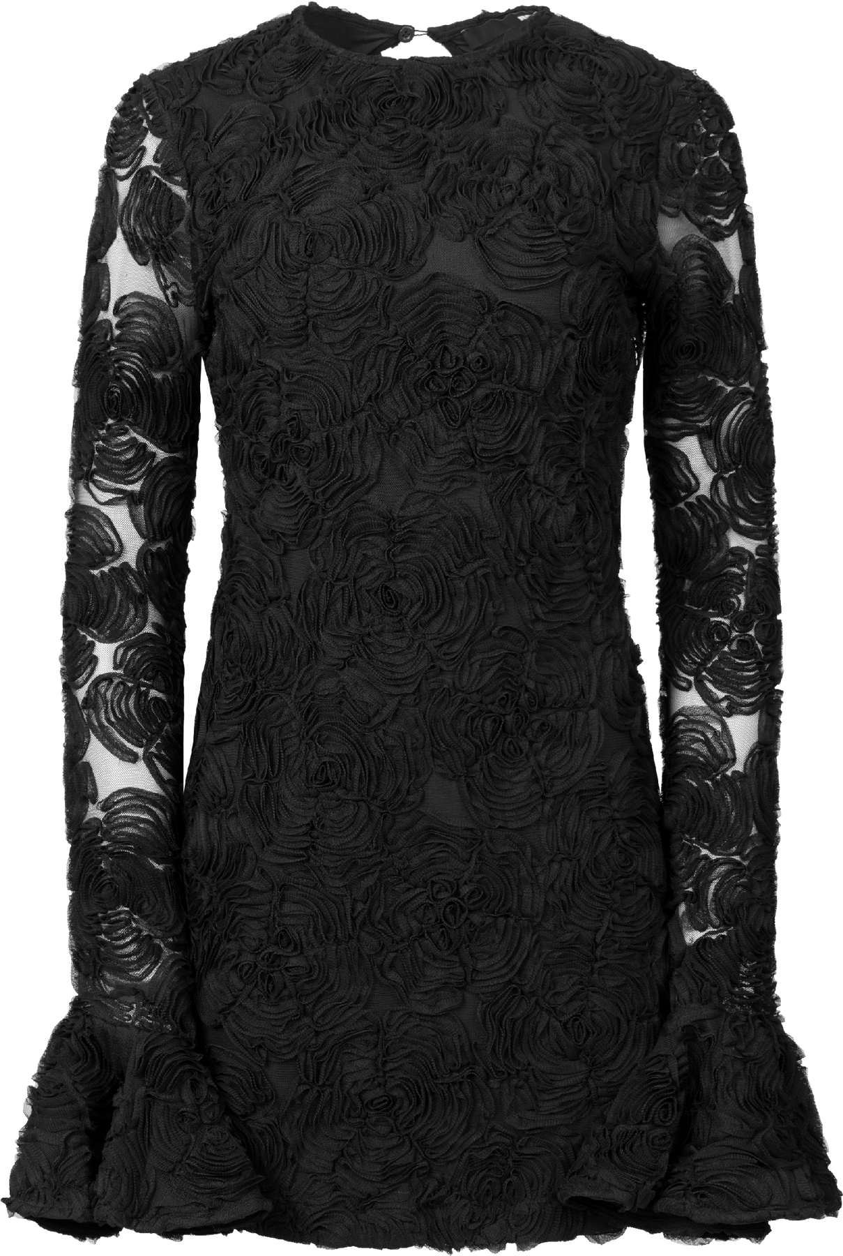 Flower Mesh Mini Dress - Black