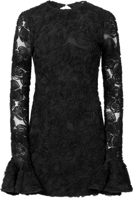 Flower Mesh Mini Dress - Black
