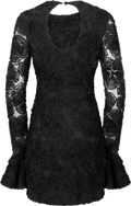 Flower Mesh Mini Dress - Black