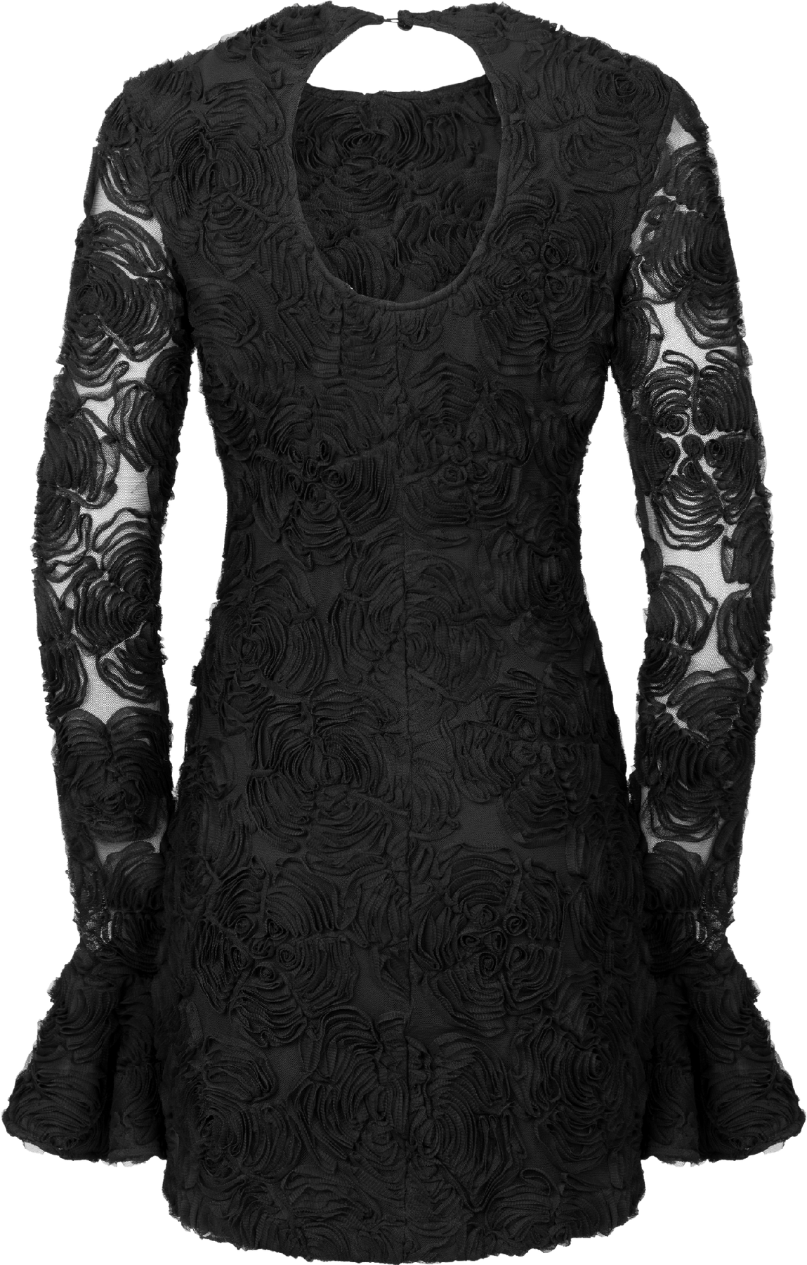 Flower Mesh Mini Dress - Black