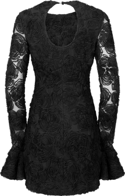 Flower Mesh Mini Dress - Black