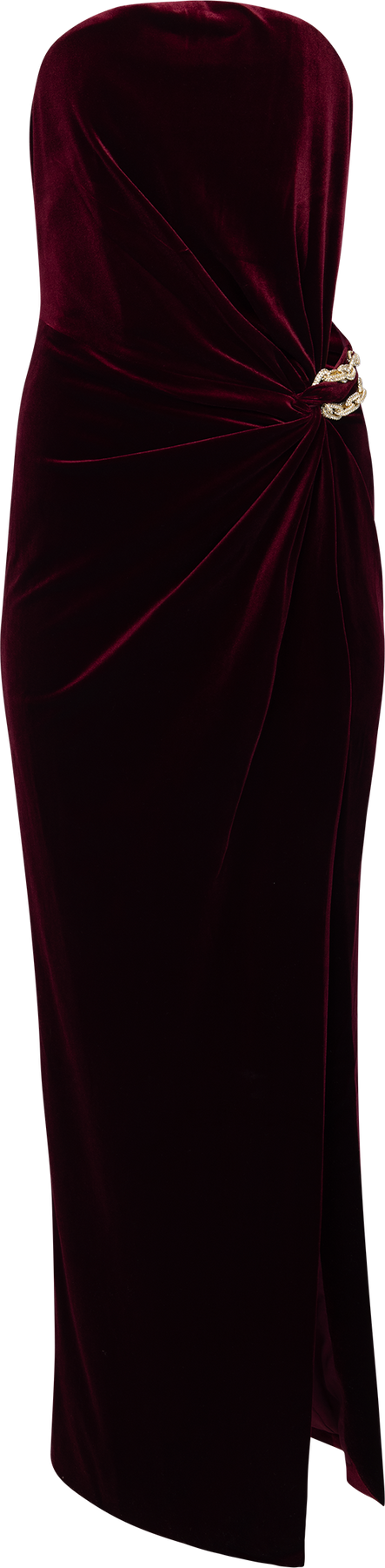 Velvet Bandeau Maxi Dress - Burgundy