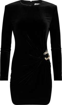 Velvet Embellished Mini Dress - Black