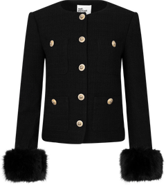 Boucle Fur Cuff Jacket - Black