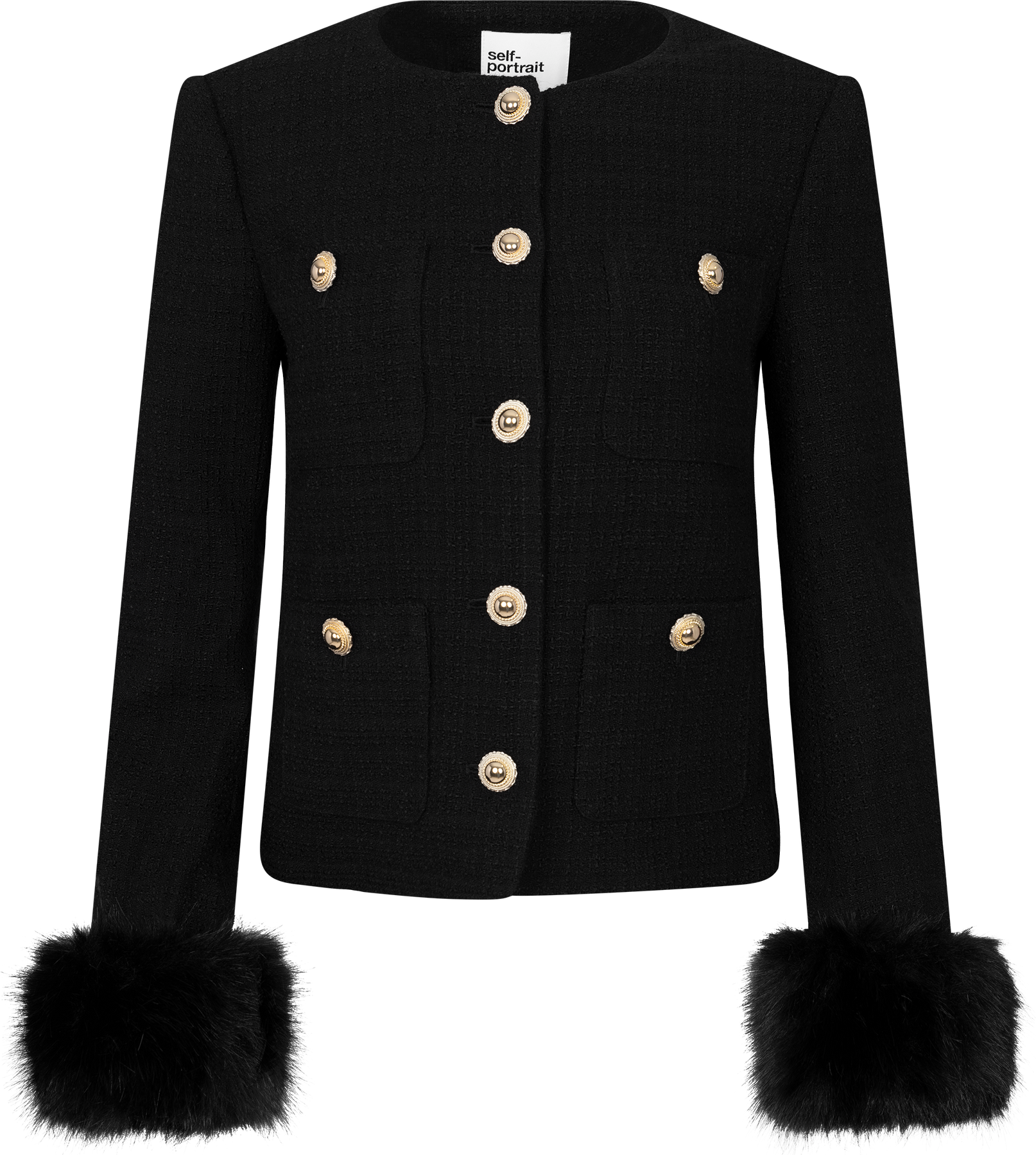 Self-Portrait - Jakker - Boucle Fur Cuff Jacket - Black - Villoid