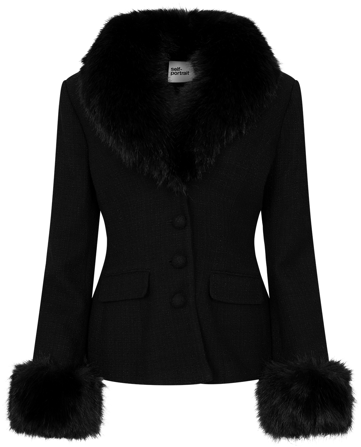Tailored Boucle Fur Jacket - Black