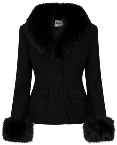 Tailored Boucle Fur Jacket - Black