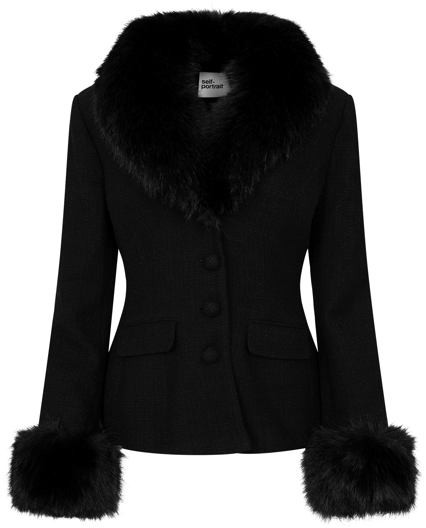 Tailored Boucle Fur Jacket - Black