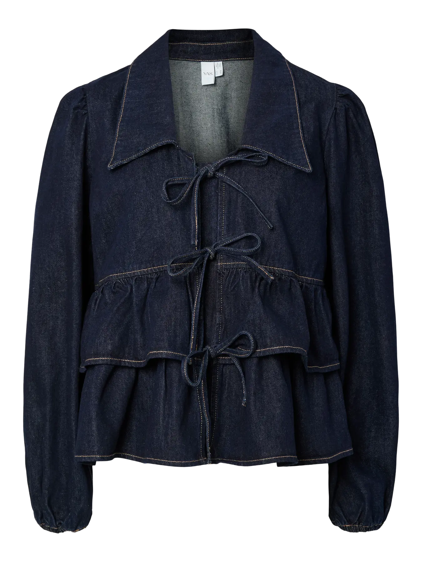 Yascelina Ls Denim Tie Top S. - Ex - Dark Blue Denim
