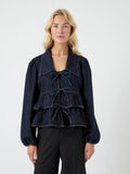 Yascelina Ls Denim Tie Top S. - Ex - Dark Blue Denim