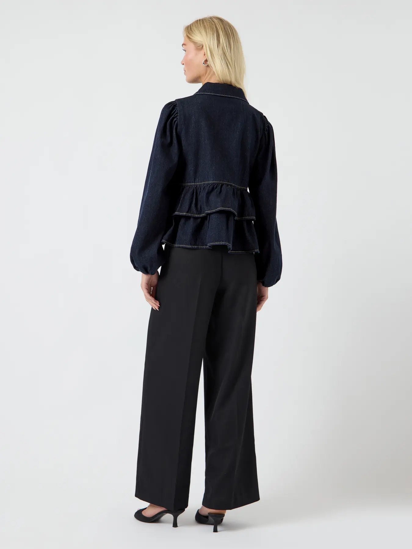 Yascelina Ls Denim Tie Top S. - Ex - Dark Blue Denim