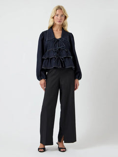 Yascelina Ls Denim Tie Top S. - Ex - Dark Blue Denim