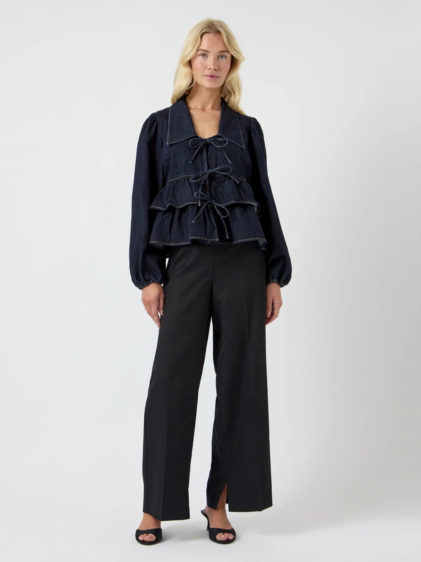Yascelina Ls Denim Tie Top S. - Ex - Dark Blue Denim