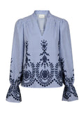 Amara Stripe Emb Blouse - Blue
