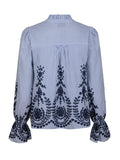Amara Stripe Emb Blouse - Blue