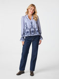 Amara Stripe Emb Blouse - Blue