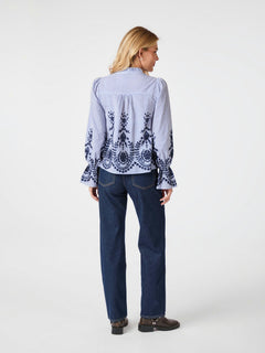 Amara Stripe Emb Blouse - Blue