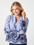 Amara Stripe Emb Blouse - Blue