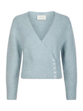 Kilua Fluffy Wrap Knit Blouse - Light Blue
