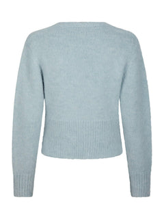 Kilua Fluffy Wrap Knit Blouse - Light Blue