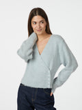 Kilua Fluffy Wrap Knit Blouse - Light Blue