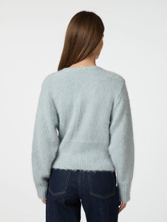 Kilua Fluffy Wrap Knit Blouse - Light Blue