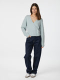 Kilua Fluffy Wrap Knit Blouse - Light Blue