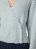 Kilua Fluffy Wrap Knit Blouse - Light Blue