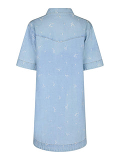Saras Denim Emb Dress - Light Blue
