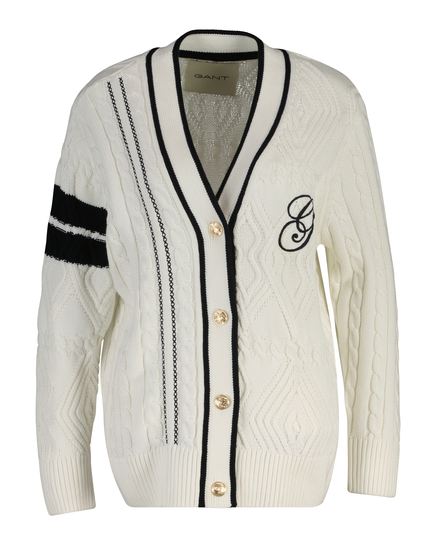 Gant Varsity Cable Cardigan - Eggshell
