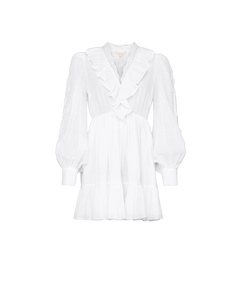 Cotton Slub V-Neck Dress - White