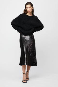 Bias Cut Sequin Skirt - Jet Black
