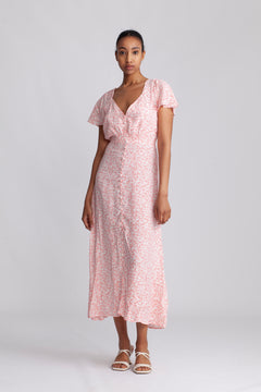 Aurelie Midi Dress - Micro Calla Print/Vermillion