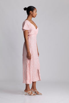 Aurelie Midi Dress - Micro Calla Print/Vermillion