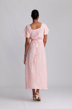 Aurelie Midi Dress - Micro Calla Print/Vermillion