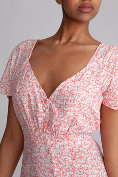Aurelie Midi Dress - Micro Calla Print/Vermillion