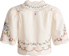 Edwina Embroidery S/Slv Tie Front Top - White