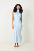Lola Satin Halter Maxi Dress - Light Blue