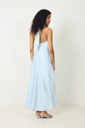 Lola Satin Halter Maxi Dress - Light Blue