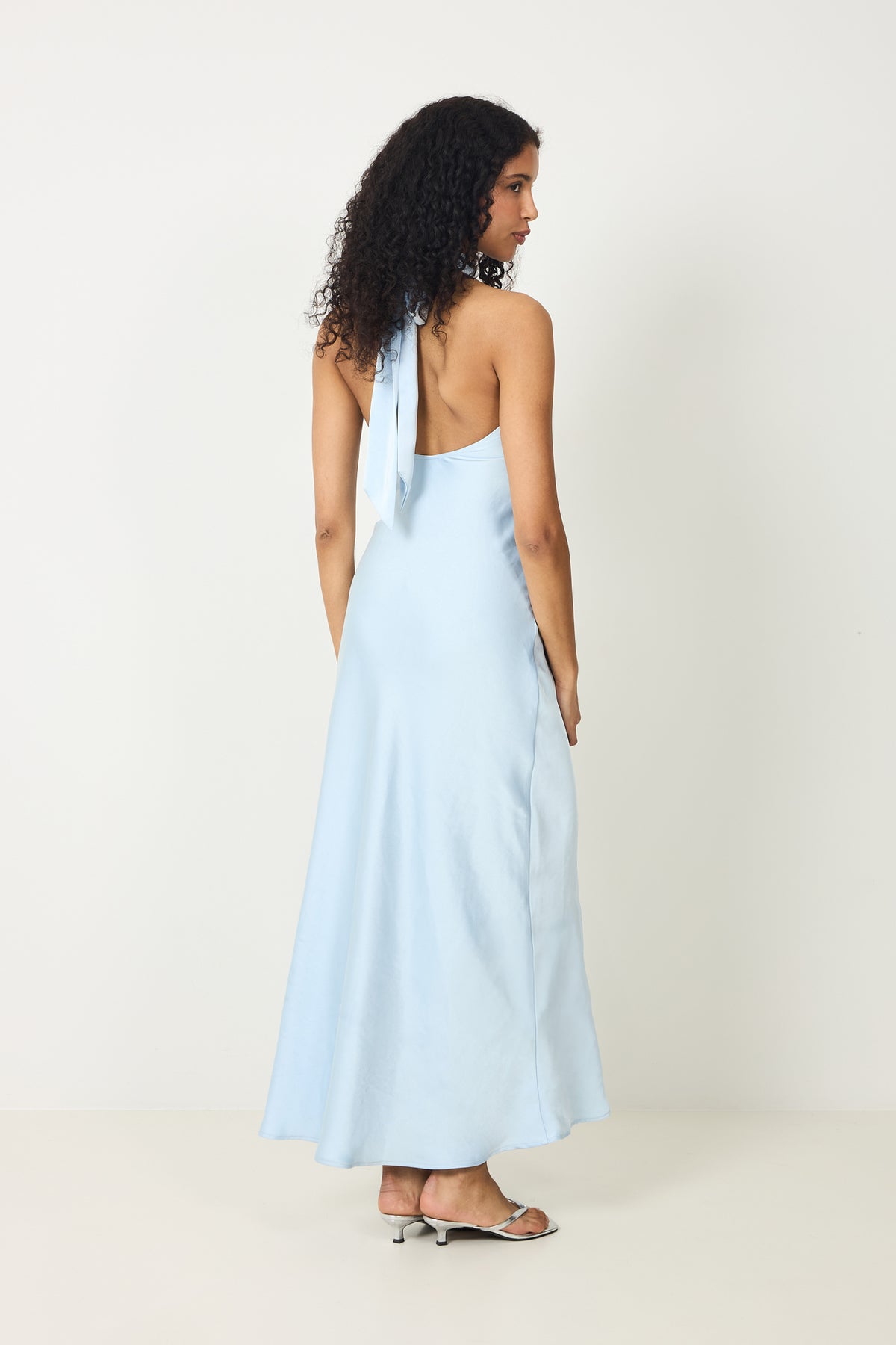 Lola Satin Halter Maxi Dress - Light Blue