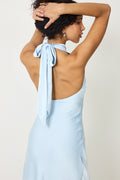 Lola Satin Halter Maxi Dress - Light Blue
