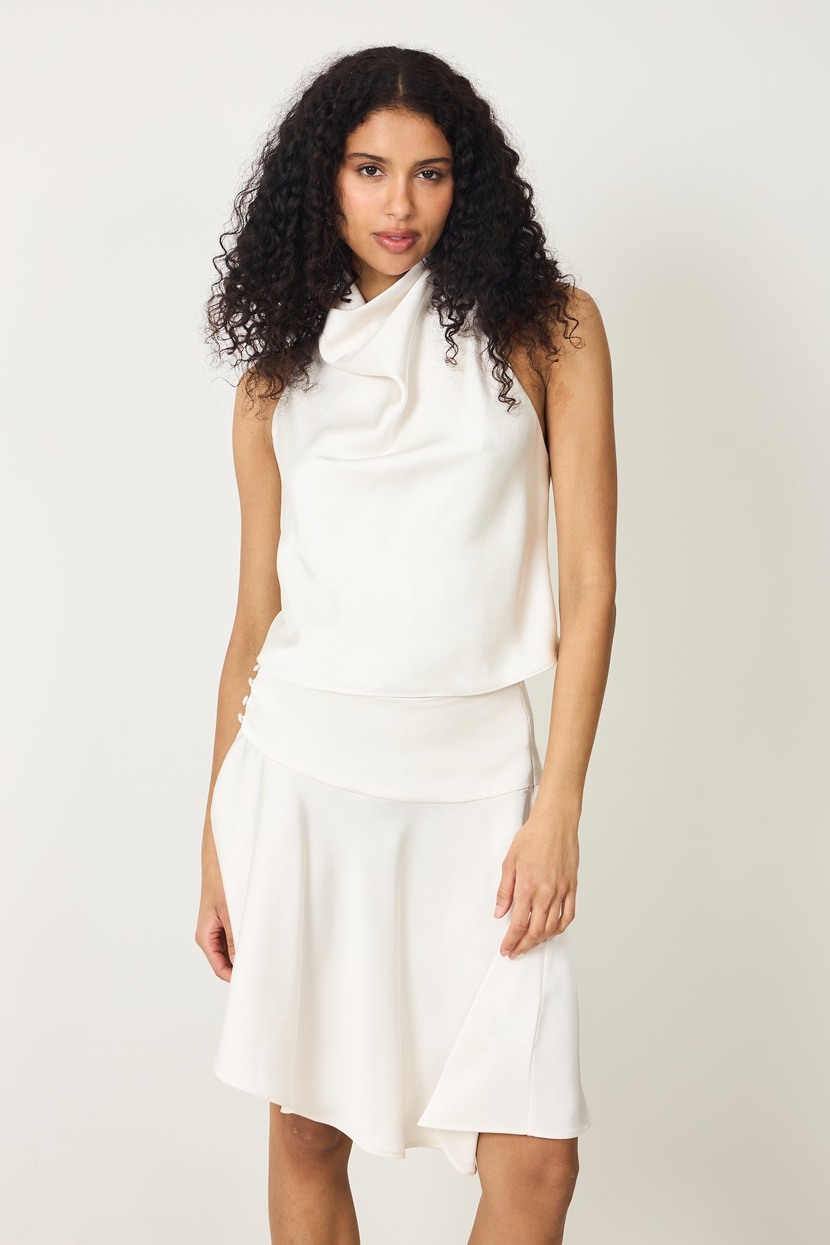 Ivy Satin Halterneck Top - Creme